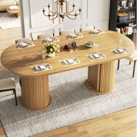 Table à manger extensible avec rangement caché, poignées métal, 150-190 cm, MDF naturel, OKWISH (1/5)