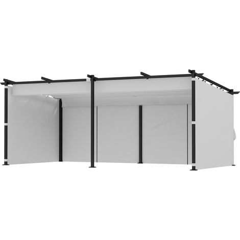 Pergola coulissante rétractable 3x6 m avec parois latérales, abri soleil UPF30+, gris