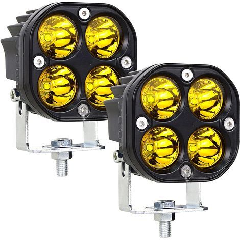 2PCS Phare de Travail LED Tracteur 7.6cm 3'' 40W Jaune Projecteur LED 12V 24V Etanche IP67 Feux Antibrouillard LED pour 4x4 Voiture Camion SUV Bateau Carré (1/5)
