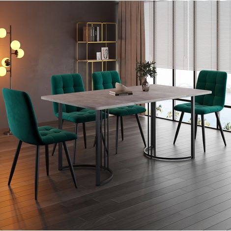 tavolo pranzo 140x80 con 4 sedie effetto marmo grigio OKMYHOME (1/4)