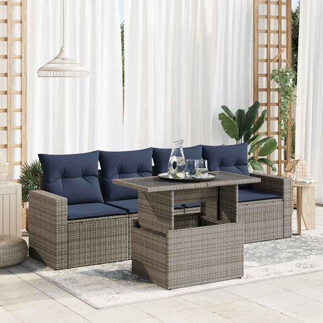 Set sofás jardín y cojines 5 pzas ratán sintético acacia gris vidaXL (1/5)