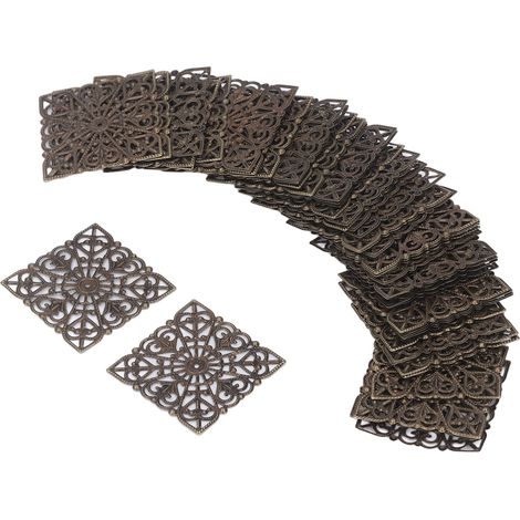 50 pendentifs carrés en fer forgé, bronze antique, creux, électroplaqués, résistants à la rouille, accessoires métalliques à monter soi-même (1/5)