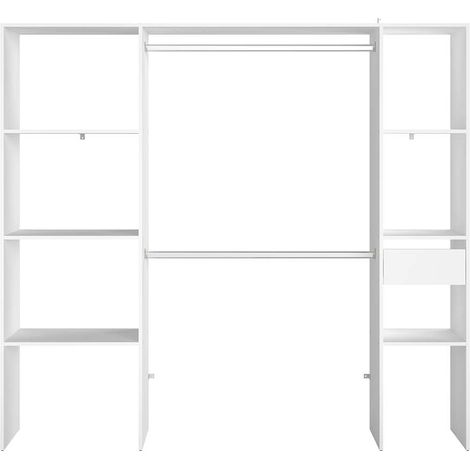 Kleiderschrank weiß 6 Regale 1 Schublade 2 Kleiderstangen 198 x 40 x 180 cm ELYSEE (1/4)