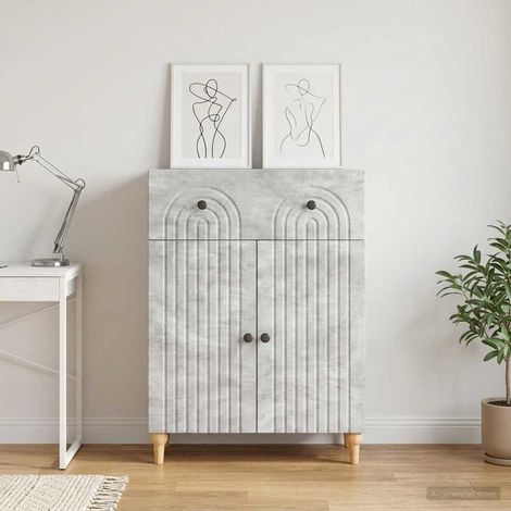 Buffet gris béton avec tiroir et 2 portes, bois d’ingénierie, 66 x 34,5 x 90 cm, 27.89kg - PANGIVO (1/5)