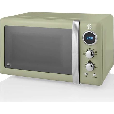 Micro-ondes Numérique 20L, 5 Niveaux de Puissance, Fonction Décongélation, Minuterie 60 Minutes, Porte à Effet Miroir, Plateau Tournant 27cm, Design Vintage, Vert, 800W (1/5)