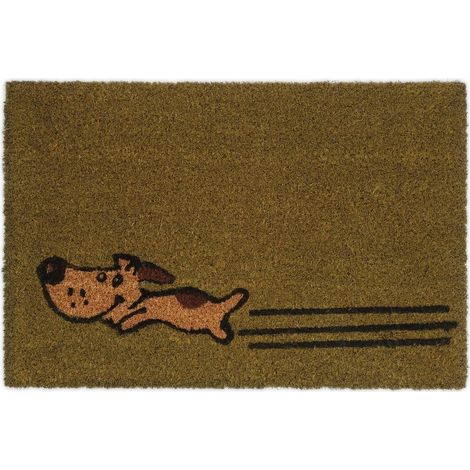 Paillasson coco, 40 x 60 cm, tapis de porte avec motif de chien, pour intérieur et extérieur, décoratif, vert (1/5)