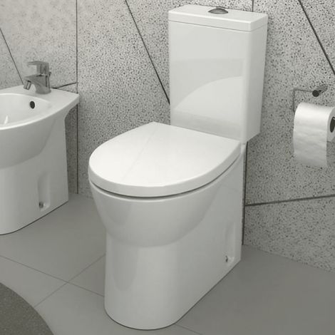 Pack WC S/H Rimflush sans bride blanc – Cuvette sans bride pour nettoyage simplifié – Réservoir 6/3L pour économie d'eau – Abattant Duroplast – Sanindusa (1/5)