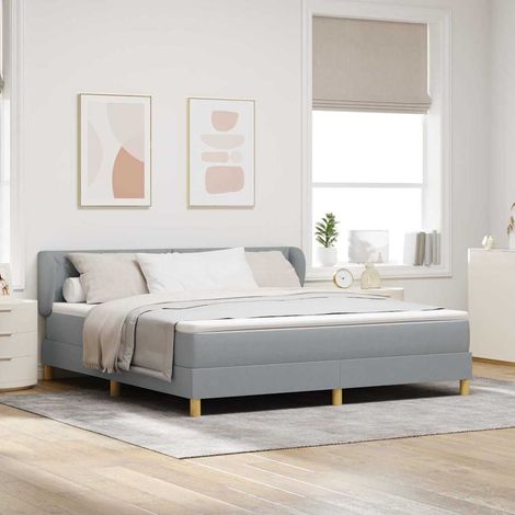 Cama tipo Box Spring con cabecera Gris claro 180 x 200 cm tela (1/5)