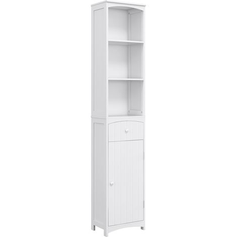 Mobile contenitore da bagno Irovami su colonna in MDF bianco, mobile multifunzionale per camera da letto con 3 ripiani, 34x24x170 cm