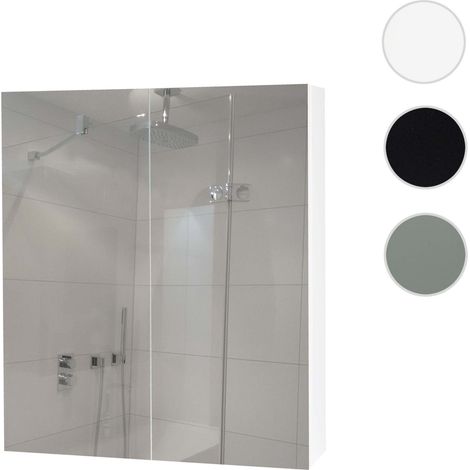 Armoire à glace HWC-B19b - armoire de salle de bain suspendue - 2 étagères haute brillance FSC-certifié 70x60x16cm - noir (1/5)
