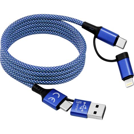 Smrter Câble de charge USB USB-C® mâle, USB-A mâle, Connecteur Lightning 1 m bleu SMRTERMAGNETOULT (1/5)