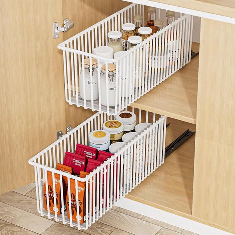 Tiroir Coulissant Cuisine, Paquet de 2 coulissants Organiseurs de Placards, pas Besoin de Percer Panier Coulissant Cuisine pour Rangement Cuisine, 41 x 16 x 15.3 CM (1/5)