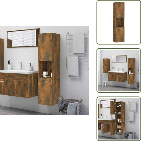 Armadietto in legno multistrato - vidaXL Armadietto Bagno Rovere Fumo 30x30x130 cm in Legno Multistrato - Armadietto in legno rovere fumo