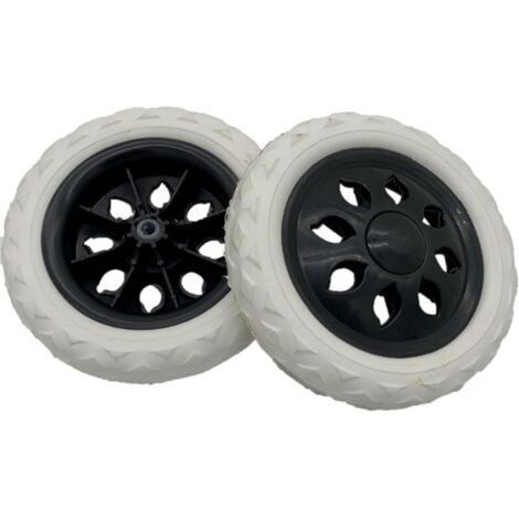Lot de 2 roues de rechange pour caddie de courses - 1 paire - Blanc et noir, Centre noir avec bande de roulement blanche