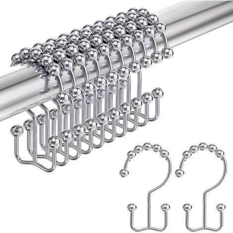 Crochet Pour Rideau De Douche - Acier Inoxydable Anti-Rouille - Double Crochet Pour Rideau Et Doublure - Lot De 12 (1/5)