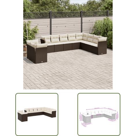The Living Store 10-tlg. Garten-Sofagarnitur mit Kissen Braun Poly Rattan - Gartensorte - Gartenmöbelset - Lounge Möbel - Outdoor Sofa - Rattan Gartenmöbel (1/3)