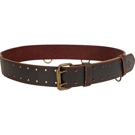 Ceinture à outils vintage en cuir, 5,1 cm de large, ceinture de travail robuste avec 5 anneaux en métal, ceinture de travail de charpentier pour pochettes à outils et supports, marron (1/5)