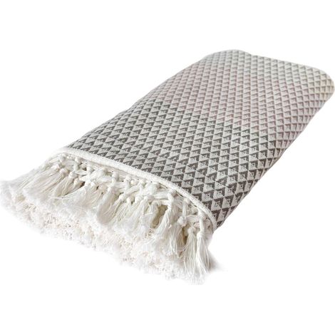 Plaid Dana, 150x200 cm, Gris Mauve (Vieux Rose) Blanc (Blanc), à Motifs, Boho, Coton, Couverture Douillette, Couverture de canapé, Couvre-lit, Couverture de Pique-Nique (1/5)