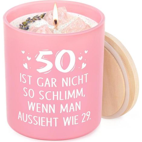 Duftkerze 50. Geburtstag Frau mit Spruch, Sojawachs, 50-60h Brenndauer