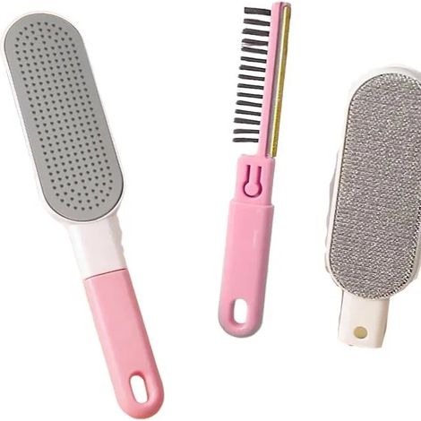 Lot de 2 brosses de voyage anti-peluches et poils d'animaux - Brosse multifonction pour chiens et chats (rose) (1/5)