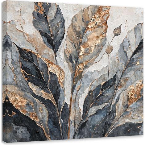 Tableau déco Feuilles abstraites Gris Or 50x50 (1/5)