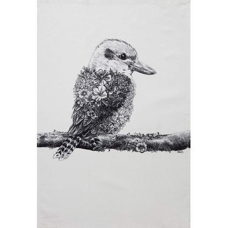 Serviette de Table 100% Coton, Imprimé Fleuri de Martin-Chasseur Géant, 50 x 70 cm - Noir et Blanc (1/5)