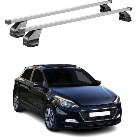 OMAC Dachträger Querträger Stahl für Hyundai i20 II 2014-2020 – Abschließbar – City-Crash-getestet – DIN 75302:2019 – ISO/PAS 11154:2006 – Max. 75 kg Silber (1/5)