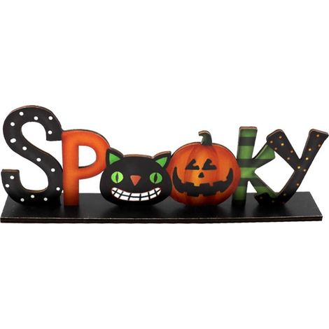 Centre De Table En Bois - Décor Thème Halloween - Avec Ornements Citrouille Et Crâne - Pour Table De Fête - 1 Pièce (1/5)
