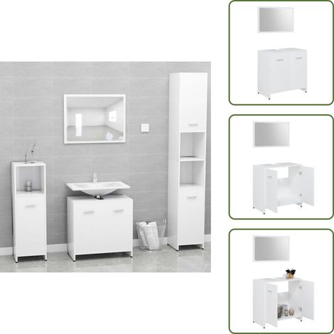 Badmöbel-Set Weiß Holzwerkstoff - Badmöbel - Badezimmermöbel - Holzschrank - Spiegelschrank - Waschtischunterschrank (1/5)
