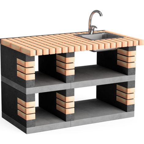 Module d'évier encastrable pour barbecue Pan America 120 x 70 x 80 cm, brique et béton Socle pour barbecue de jardin extérieur (1/5)