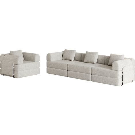 Divano letto 2 in 1 in ciniglia con braccioli, vano portaoggetti e struttura in metallo MODENUIT (1/5)