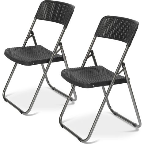 Rattan Gartenstuhl Klappbar, Campingstuhl Faltbar 200KG, Klappstuhl Gartenstühle Set Wasserdicht, Schwarz, 2 Stück