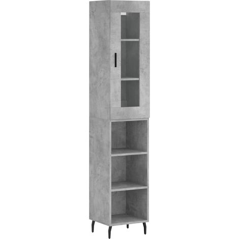 Buffet bahut commode armoire meuble de rangement organisateur cuisine salle de séjour salon haut 34,5 x 34 x 180 cm bois d'ingénierie gris