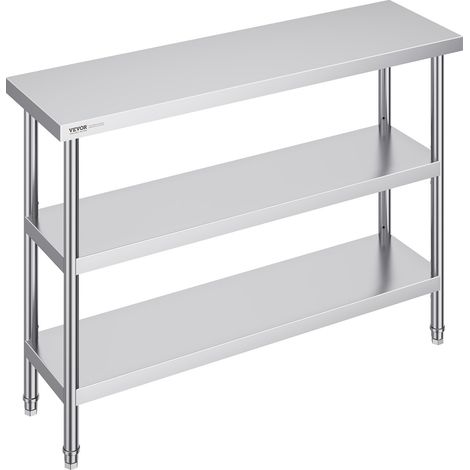 Table de Travail en Acier Inoxydable 35,6x121,9x86,4 cm, Table de Préparation des Aliments avec 2 Étagères Inférieures Réglables, Meuble de Rangement pour Cuisine Restaurant Garage Maison (1/5)