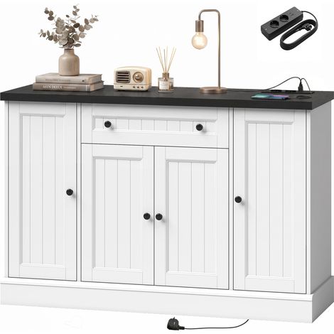 Buffet Salon avec Station de Charge, 120x40x80cm, Blanc et Noir (1/5)