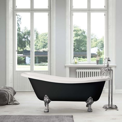 Vasca da bagno freestanding in ghisa stile classico con piedini LIVINGSTON nera 170 cm Piedini cromati