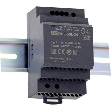 MEAN WELL DDR-60G-24 Hutschienen-DC/DC-Wandler (DIN-Rail) 24 V/DC 2.5 A 60 W Anzahl Ausgänge:1 x I