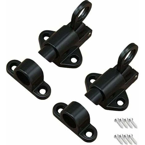 2 Pièces Loquet de Porte,Loquet à Ressort,Boulon Porte Loquet,Avec 8 Vis，Adapté aux Portes et Fenêtres, Portes en Bois,Portes de Toilettes, Armoires, Penderies,Noir