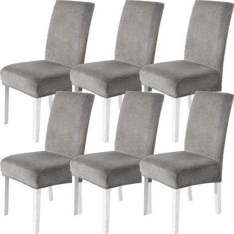 Stuhlhussen Samt 6er Set, Stretch Stuhlbezug Hellgrau, Waschbar (1/5)