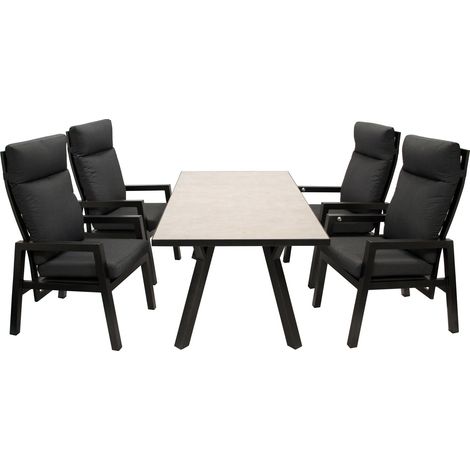 Garnitur MANCIANO 5-teilig, Aluminium dunkelgrau, mit Polstern grau, Tisch hellgrau (1/5)