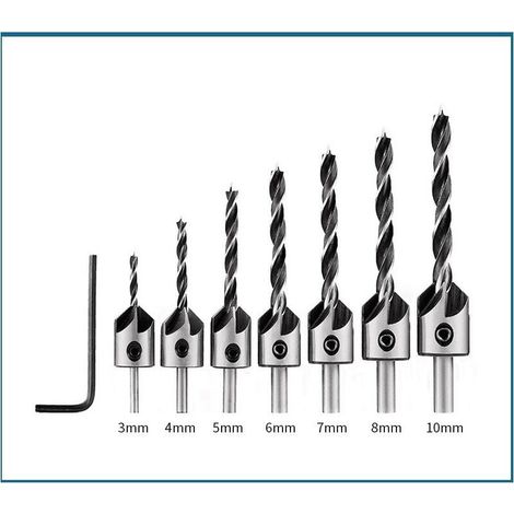 Set di punte a gradini per la lavorazione del legno, foratura a punto fisso, elevata durezza, 3-10 mm, smussatura, per la lavorazione del legno naturale, set da 7 pezzi + chiave, sacchetto OPP (1/4)