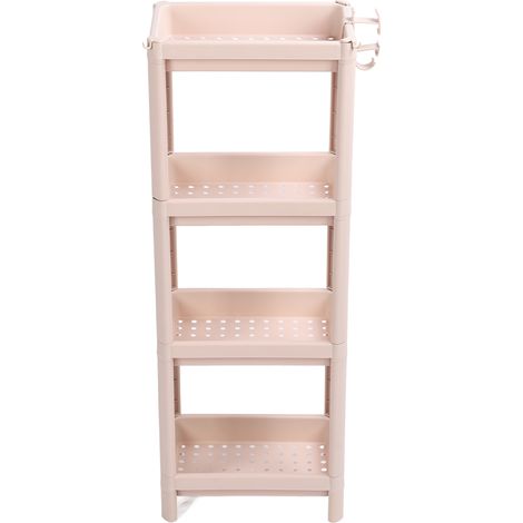 Étagère de salle de bain rangée sol multi-fonctions stable durable libre coin 4 niveaux beige (1/5)