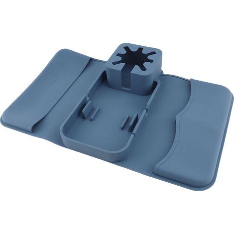 Support Tasse Canapé Multifonction Silicone Qualité Alimentaire – Plateau Accoudoir avec Poches Boissons Téléphone Télécommande En-cas, Bleu Ciel (1/4)