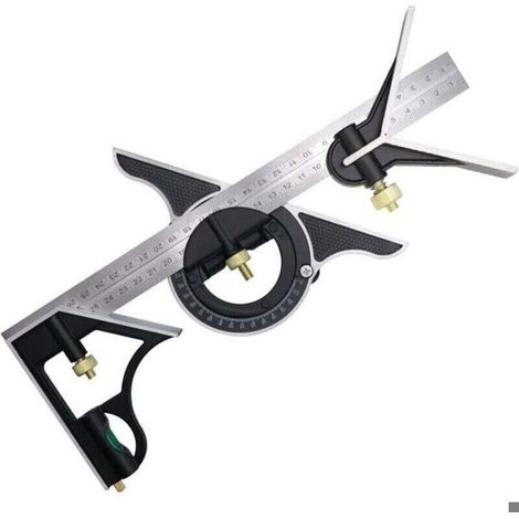 Équerre à combinaison - PZCC - 300 mm - Acier inoxydable - Niveau à bulle - Graduations métriques et pouces (1/4)