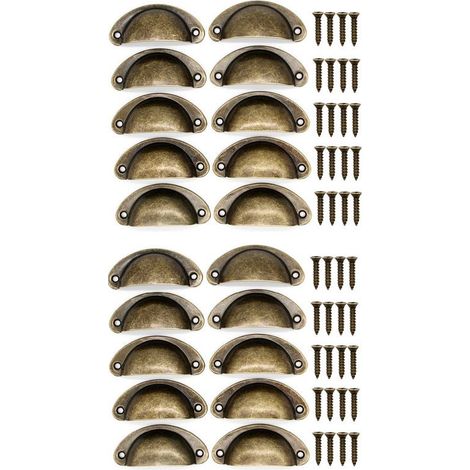 20 Poignées De Tasse Coquille Couleur Bronzée, Poignées De Tirage De Tiroir Vintage, PoignéEs Et Boutons De Porte De Placard De Cuisine Rétro Semi-Cercle, PoignéEs De Porte De Commode De Meuble