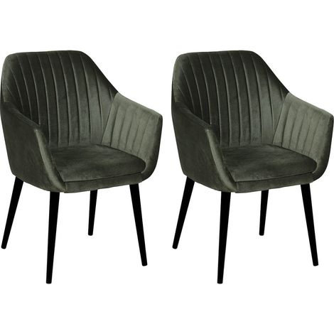 Lot de 2 Fauteuils tissu velours vert foncé pieds laqués wengé - RIVIERA (1/4)