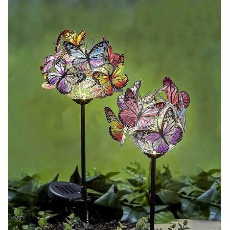 Décoration lumineuse solaire papillons pour jardin - [Lot de 2] Papillons lumineux solaires LED étanches à piquer pour la décoration de jardin, pelouse, terrasse ou cour - Extérieur (1/5)
