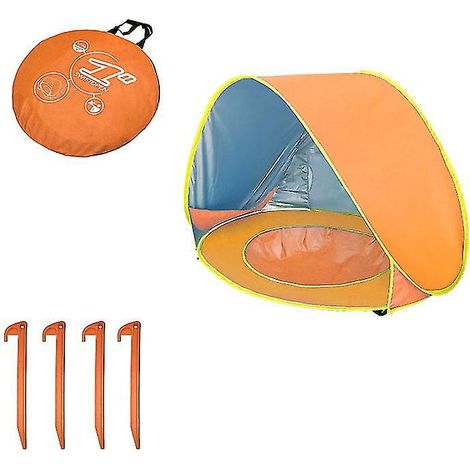 Tente de plage bébé pliable, abri solaire portable avec protection UV orange (1/5)