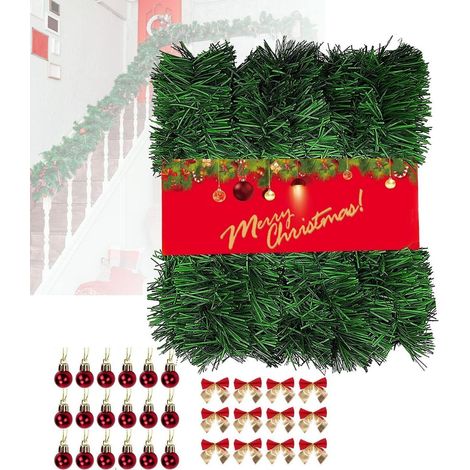 Weihnachtsgirlande 15m mit 45 Schleifen & Kugeln, wetterfest für Innen & Außen