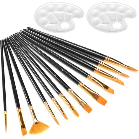 Set de 14 Pinceaux avec Palette, Poils Nylon, Gouache et Aquarelle, Embouts Ronds et Pointus, Accessoires de Peinture (1/5)